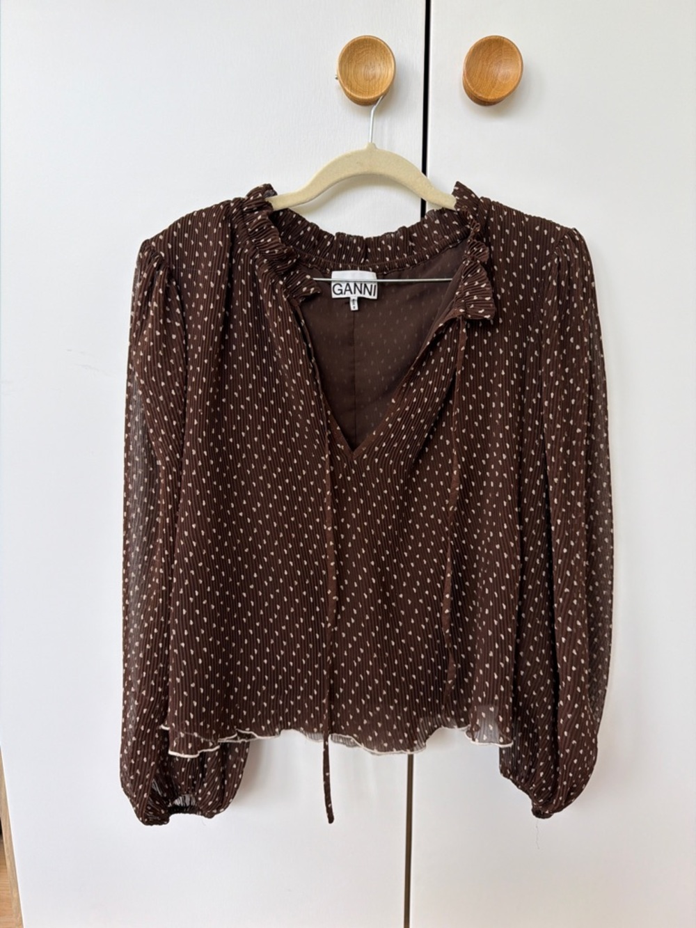 Ganni Brown Blouse with Cream Dot Print